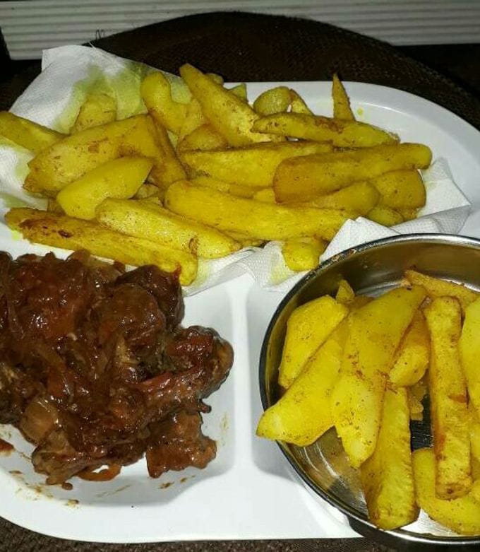 Beef with Chips, Roast Potatoes, Mukimo & Vegetable