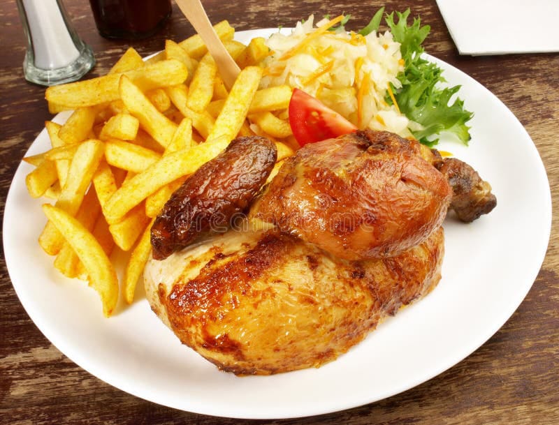 1/4 Local Chicken with Chips, Roast Potatoes, Mukimo & Veg