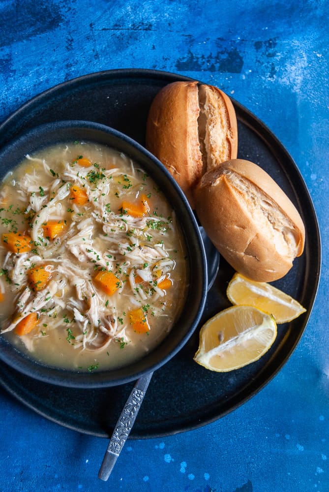 Chicken Soup with Bread Rolls